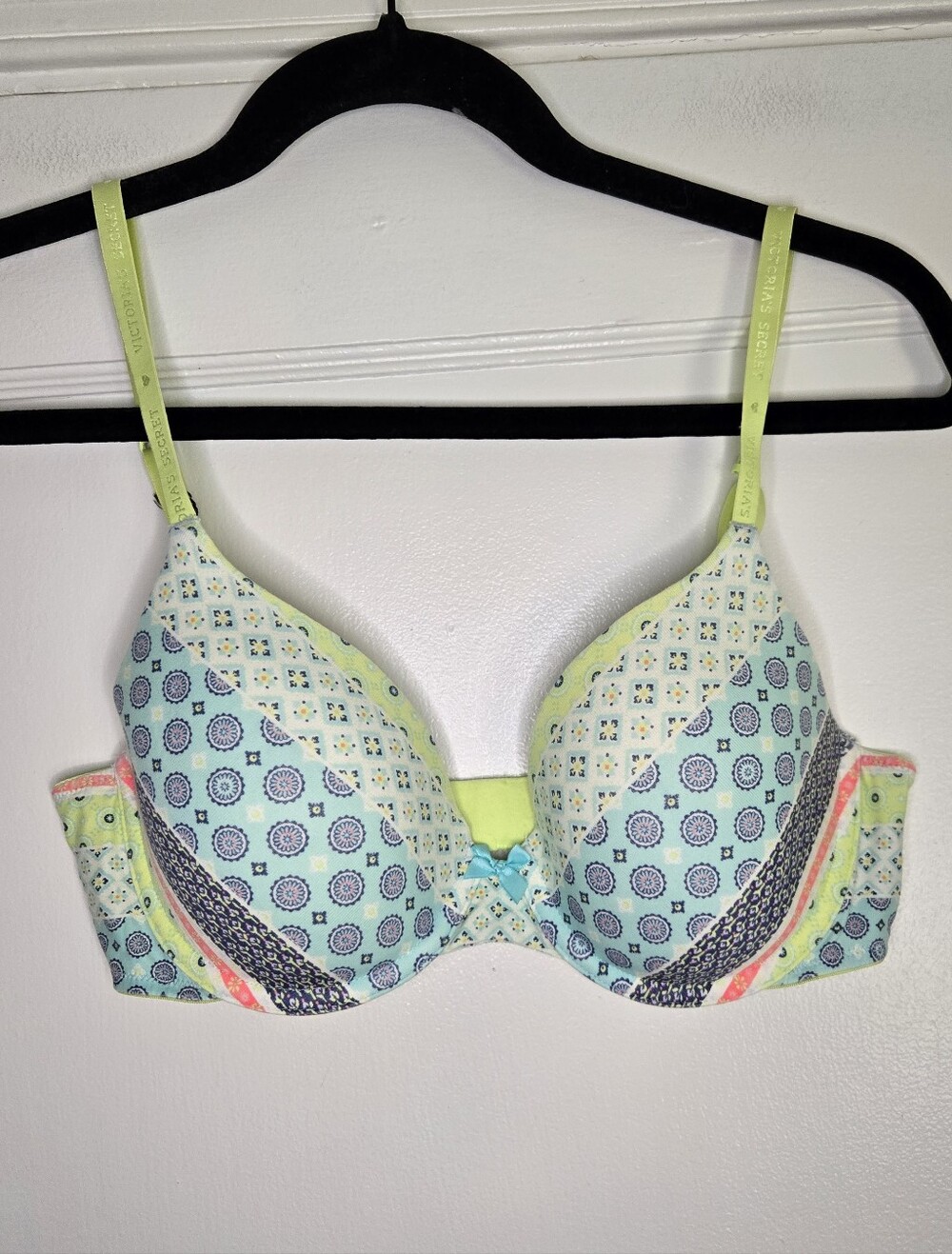 Victoria's Secret NWT Patchwork Blue, Green & White Cotton Bra 36B
